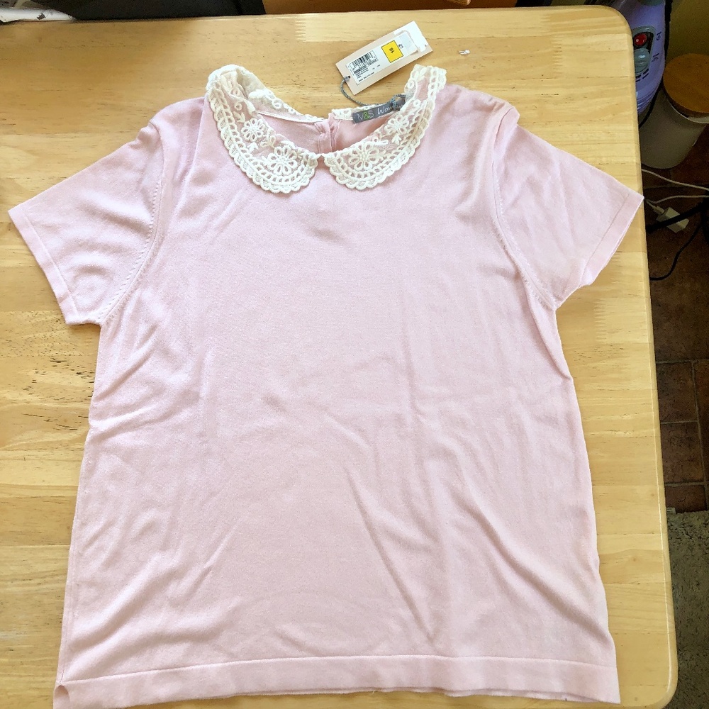 PINK TOP WITH FANCY WHITE COLLAR UK SIZE 16